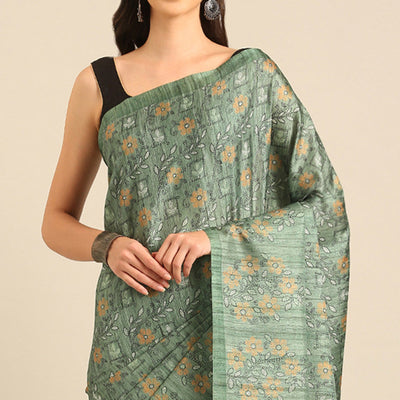 green-floral-digital-print-cotton-blend-saree