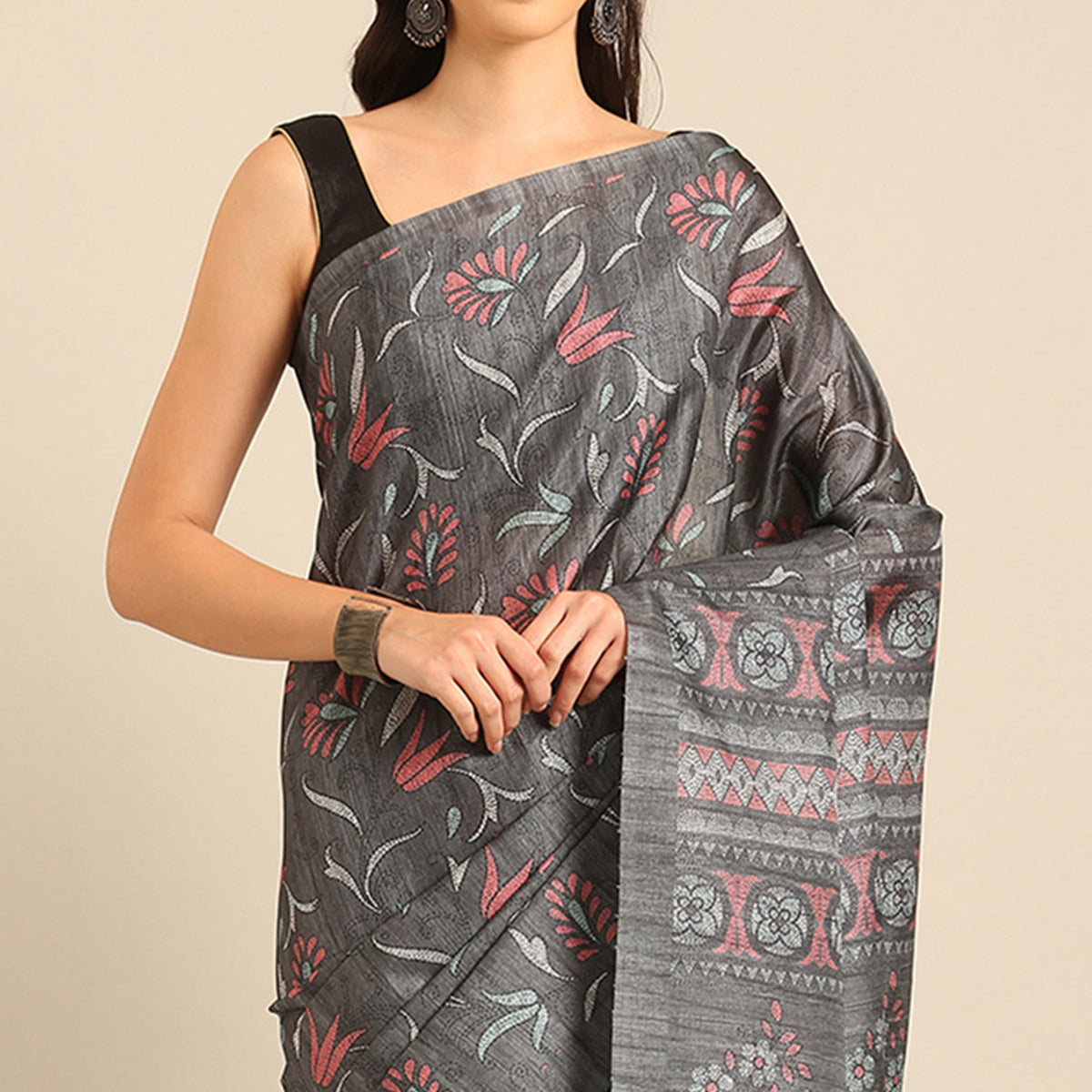 grey-floral-digital-printed-cotton-blend-saree