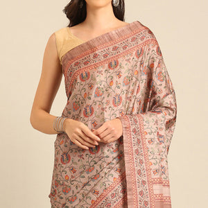 Light Peach Floral Digital Printed Cotton Blend Saree