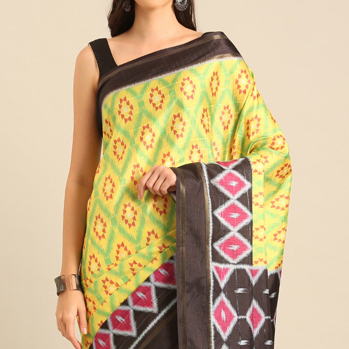 green-digital-patola-printed-cotton-blend-saree