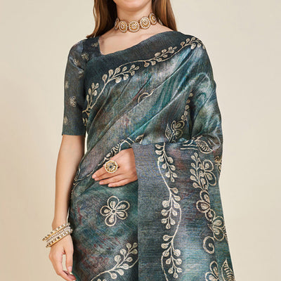 grey-digital-printed-bhagalpuri-silk-saree-with-tassels-1