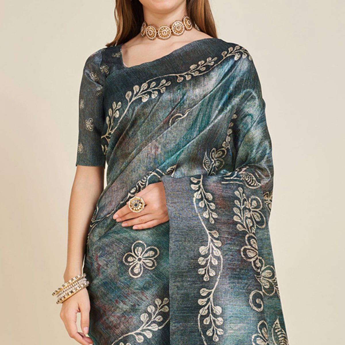 grey-digital-printed-bhagalpuri-silk-saree-with-tassels-1