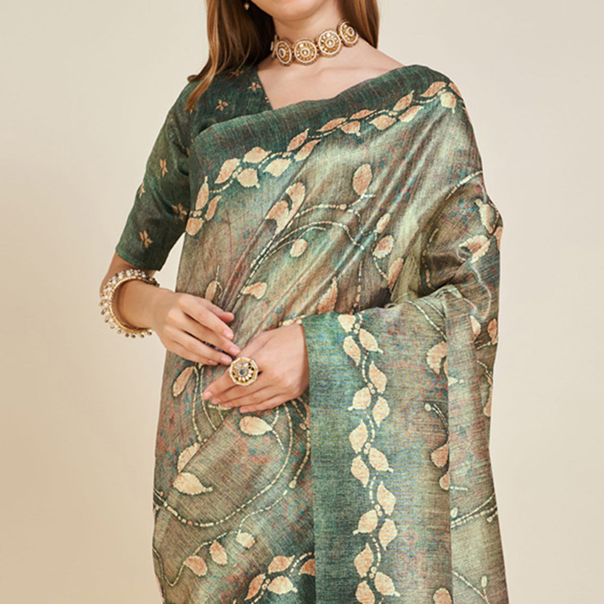 green-digital-printed-bhagalpuri-silk-saree-with-tassels-2