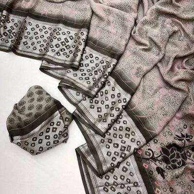 Light Brown Floral Printed Chiffon Saree