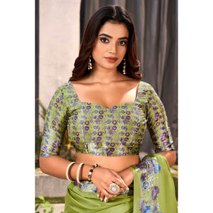 1green-floral-foil-printed-chiffon-saree-with-tassels
