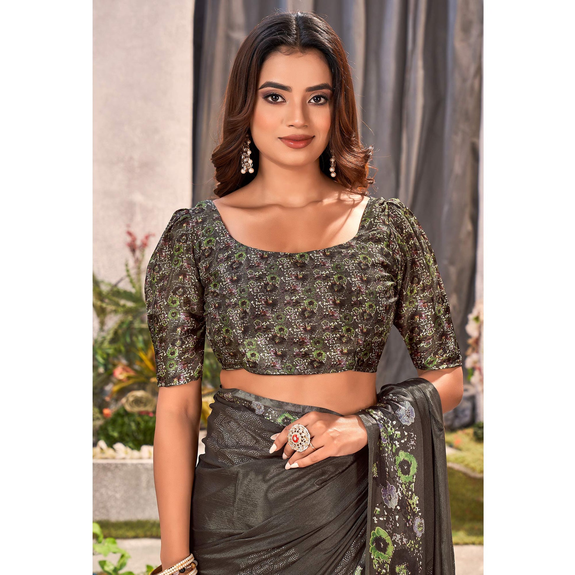 grey-floral-foil-printed-chiffon-saree-with-tassels
