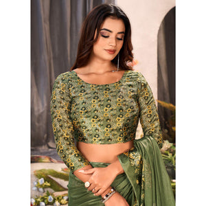 4green-floral-foil-printed-chiffon-saree-with-tassels