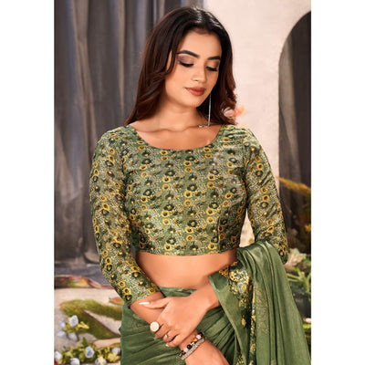 4green-floral-foil-printed-chiffon-saree-with-tassels