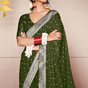 green-foil-printed-with-woven-border-georgette-saree