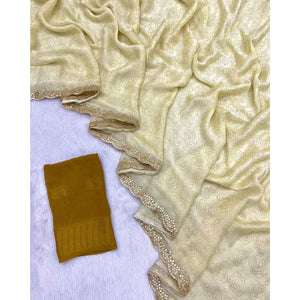 Cream Printed Chiffon Saree With Sequins Embroidered Border