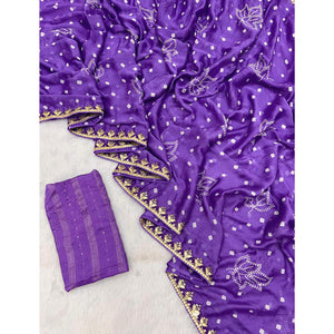 Lavender Bandhani Printed Chiffon Saree With Sequins Embroidered Border