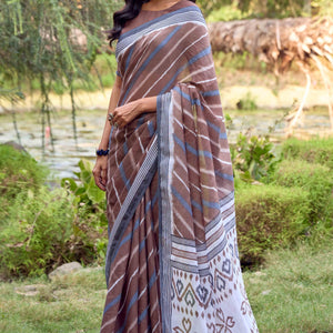 Brown Leheriya Printed Linen Saree