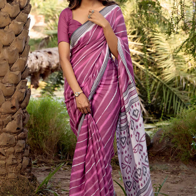 Mauve Leheriya Printed Linen Saree