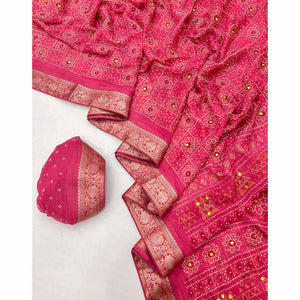 Gajri Pink Bandhani Printed Chiffon Saree