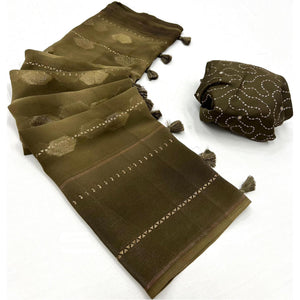 Mehendi Green Woven Fancy Fabric Saree With Tassels