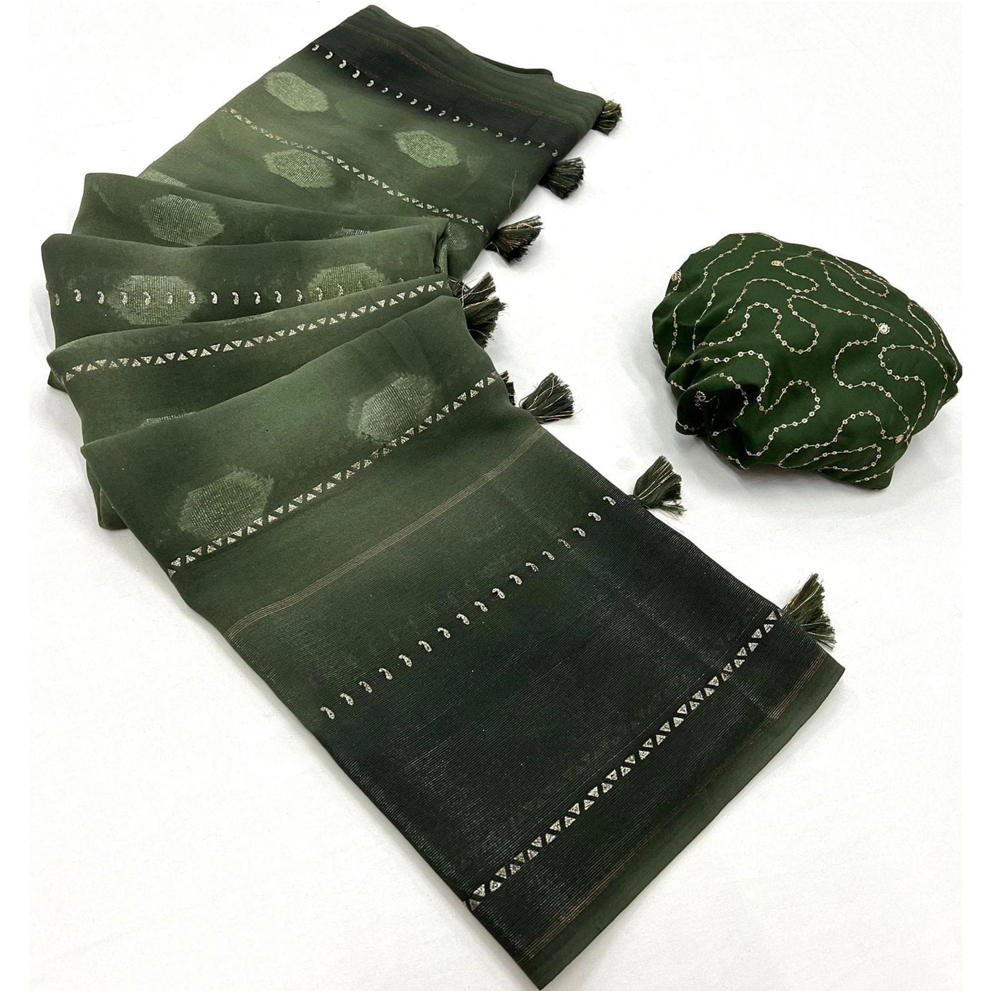 green-woven-fancy-fabric-saree-with-tassels