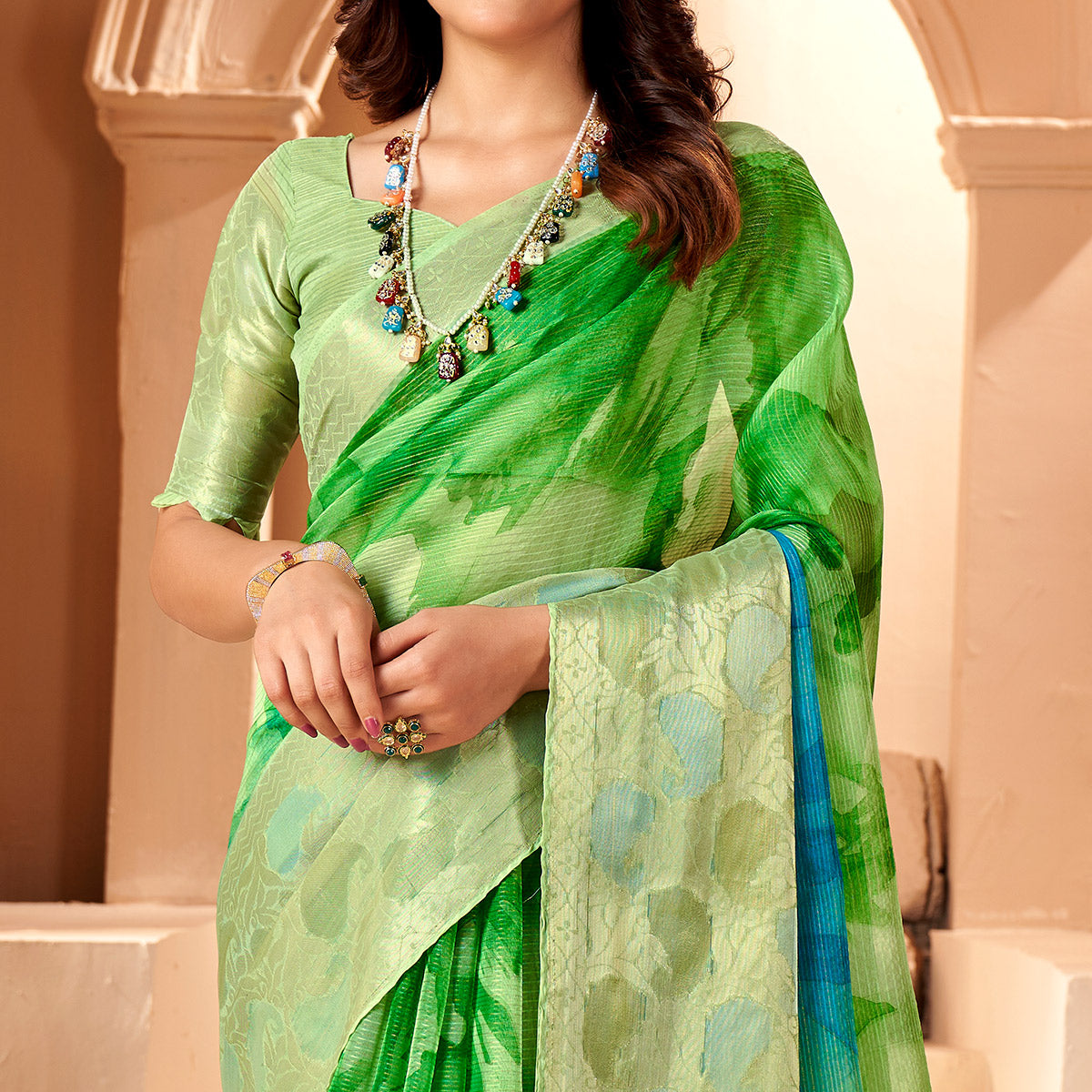1green-blue-printed-organza-saree-with-woven-border
