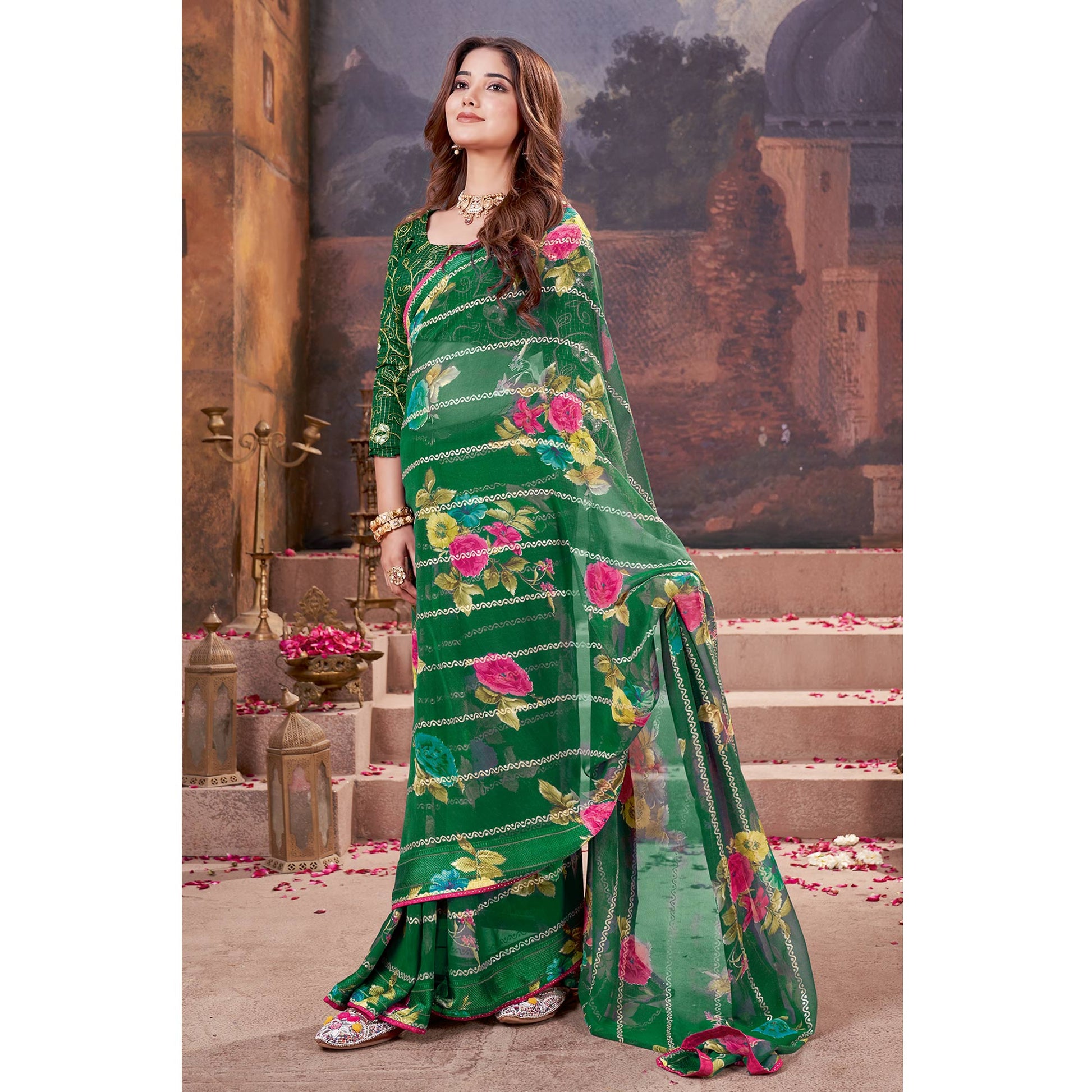 green-floral-foil-printed-georgette-saree-6