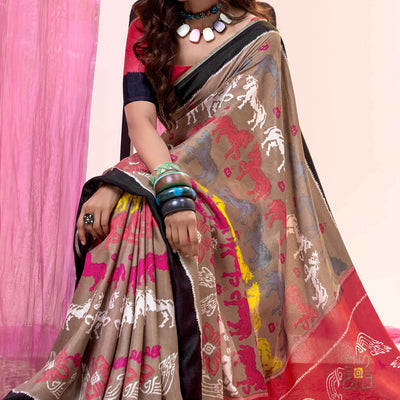 Brown Mill Printed Tussar Silk Saree