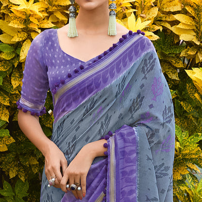 grey-purple-printed-pure-cotton-saree-with-pum-pum-border