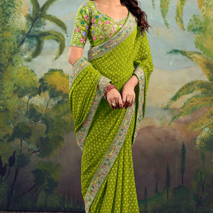 green-bandhani-printed-georgette-saree-with-embroidered-border