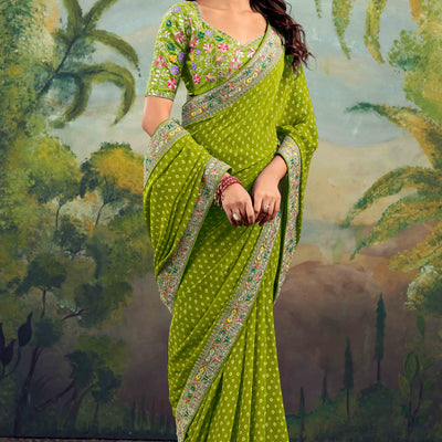 green-bandhani-printed-georgette-saree-with-embroidered-border