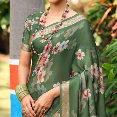 green-floral-digital-printed-viscose-saree-with-zari-border