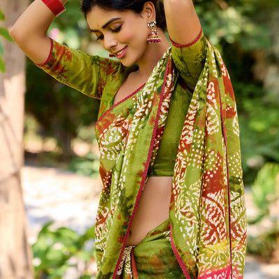 green-batik-printed-cotton-silk-saree