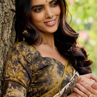 Mehendi Green Batik Printed Cotton Silk Saree