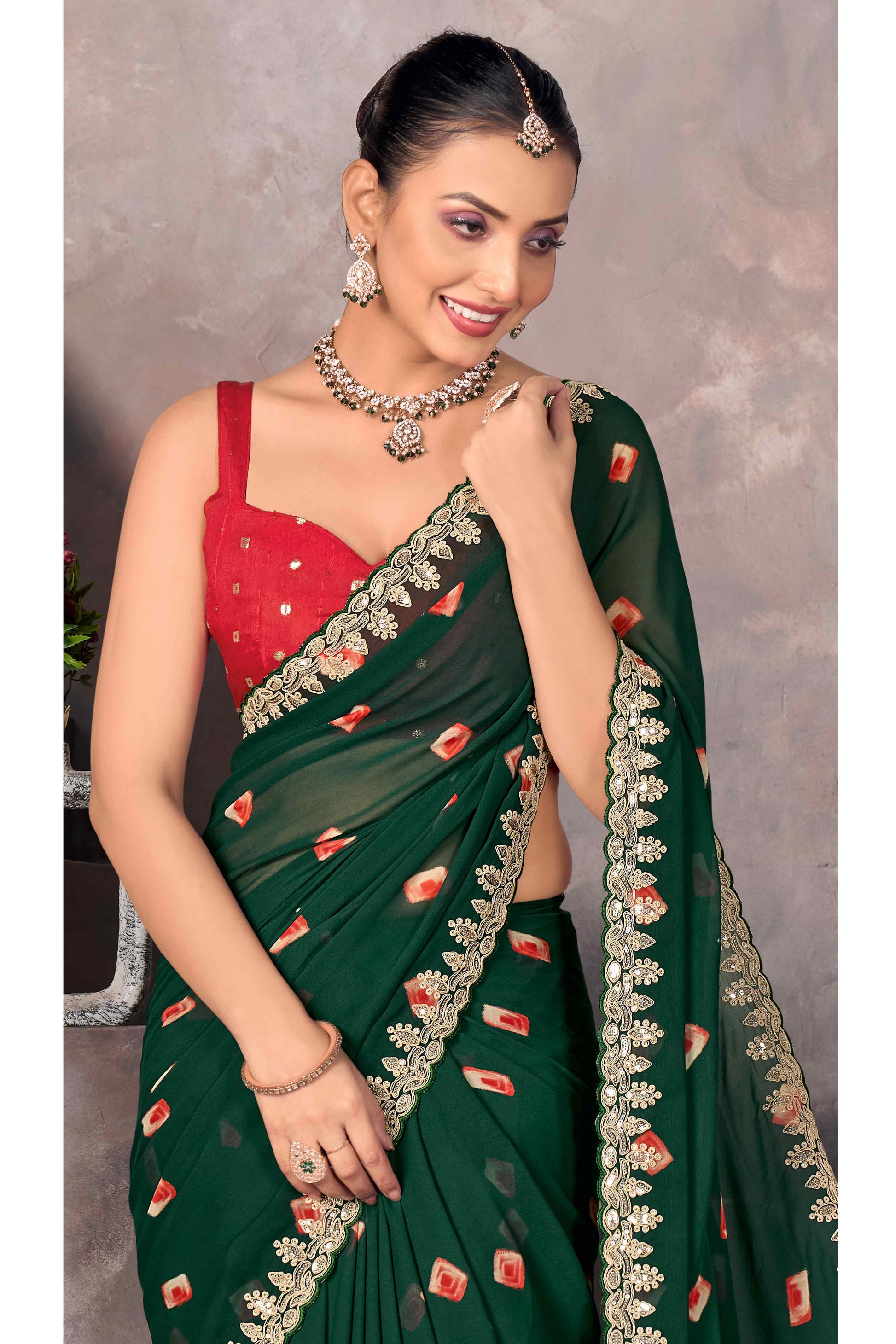 green-bandhani-printed-georgette-saree-5