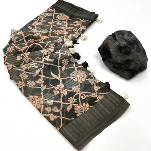 grey-floral-foil-printed-georgette-saree-with-tassels