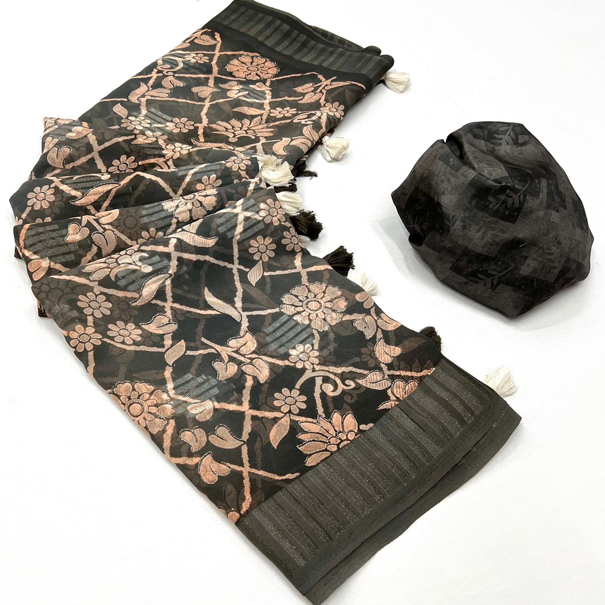 grey-floral-foil-printed-georgette-saree-with-tassels