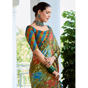 green-printed-satin-saree-with-frill-border