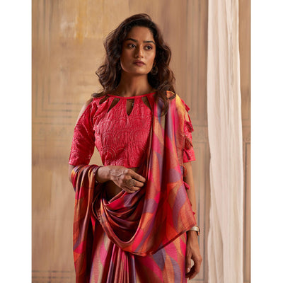 Gajri Pink Printed Nylon Saree With Tassels