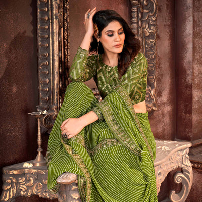green-striped-printed-georgette-saree-2