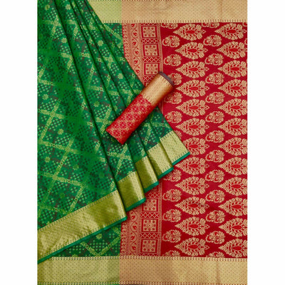 green-floral-woven-art-silk-saree-8
