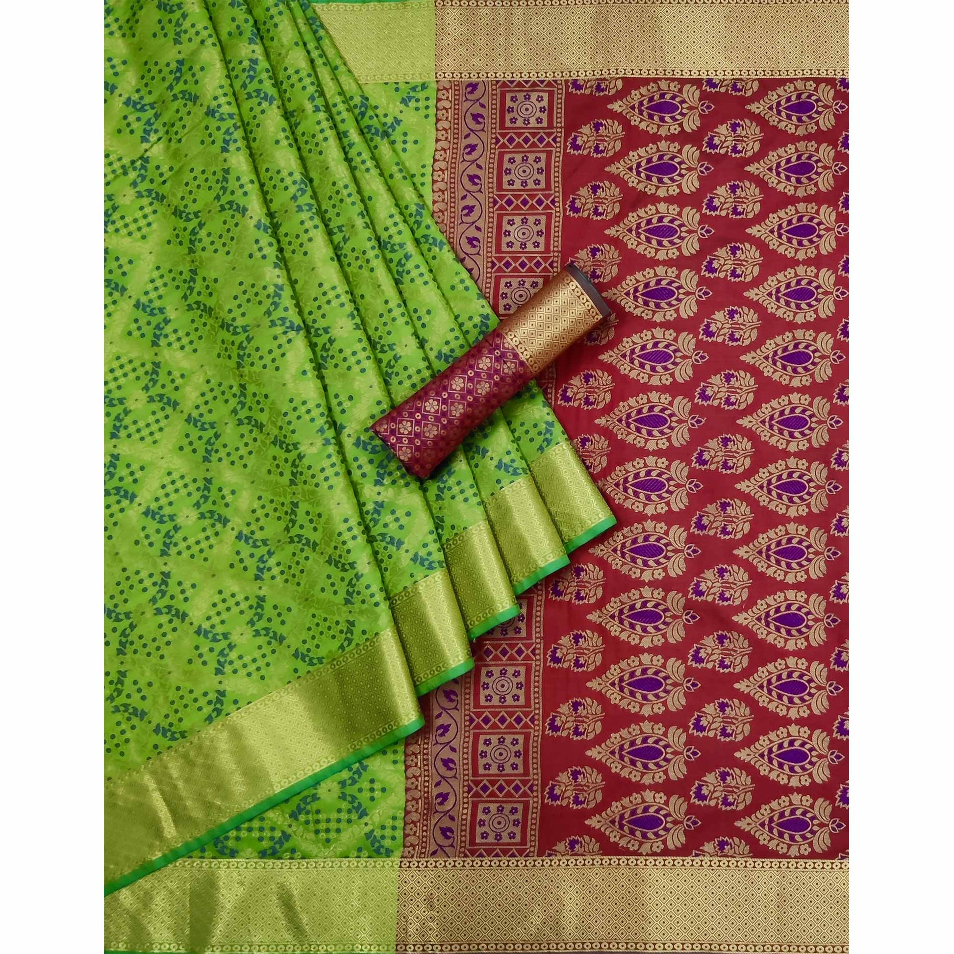 green-floral-woven-art-silk-saree-7