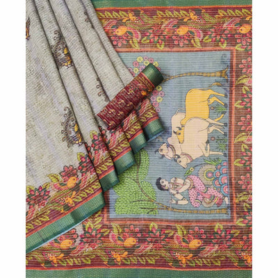 green-digital-printed-linen-saree-3