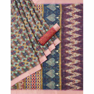 Multicolor Digital Printed Linen Saree
