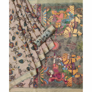 Brown Digital Printed Linen Saree