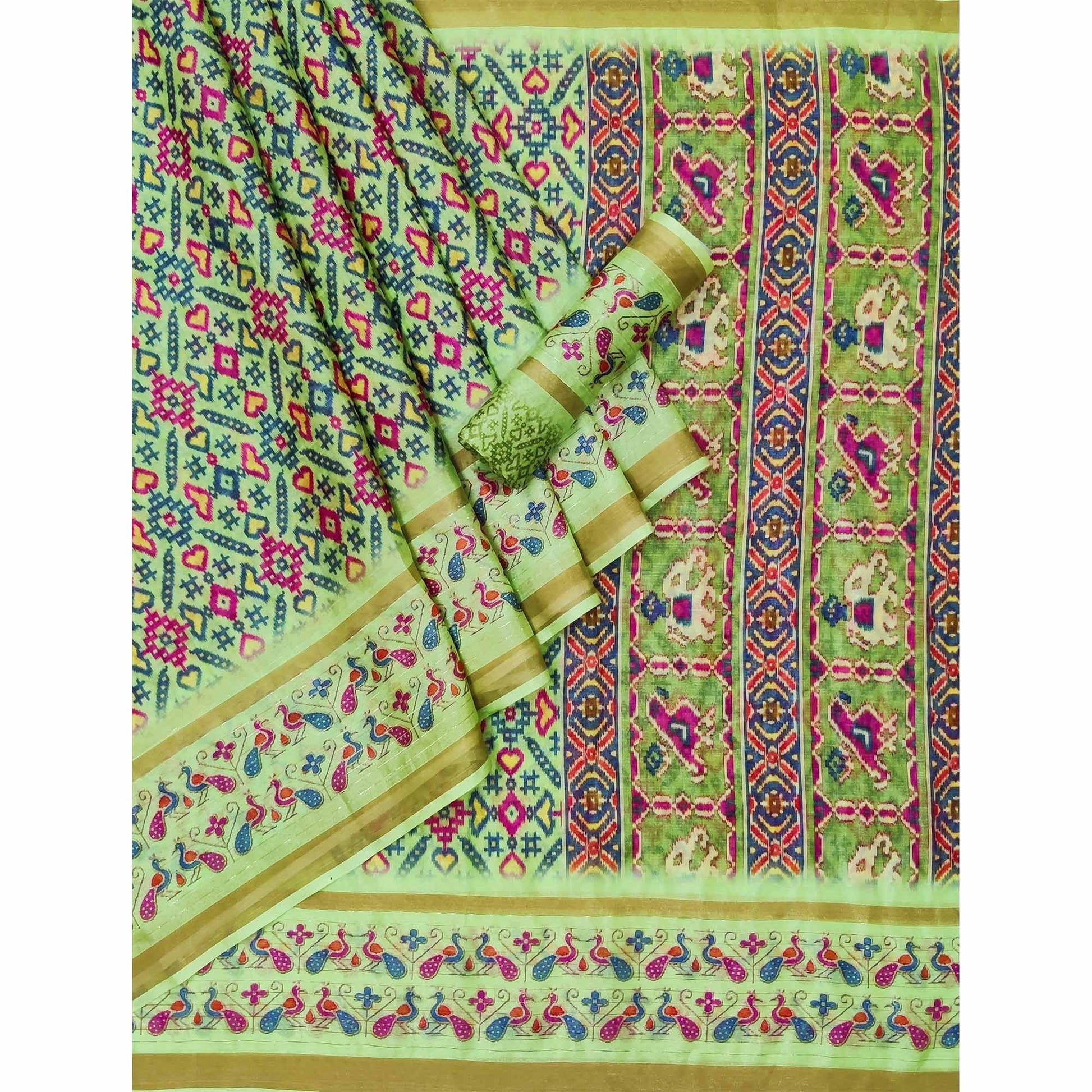 green-digital-printed-cotton-silk-saree