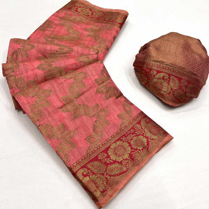 Gajari Pink Floral Woven Art Sill Saree