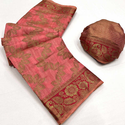 Gajari Pink Floral Woven Art Sill Saree