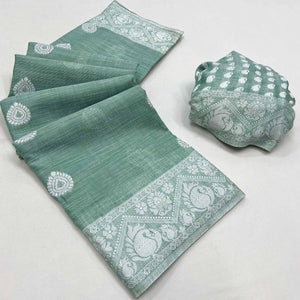 green-woven-linen-saree-4