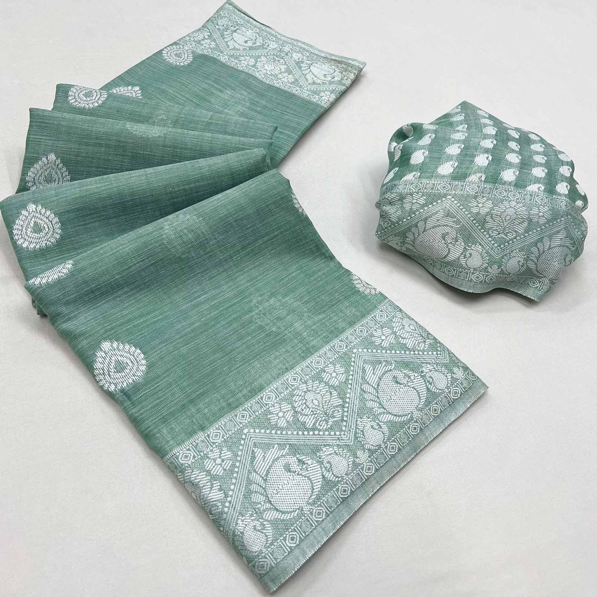 green-woven-linen-saree-4