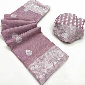 Mauve Woven Linen Saree