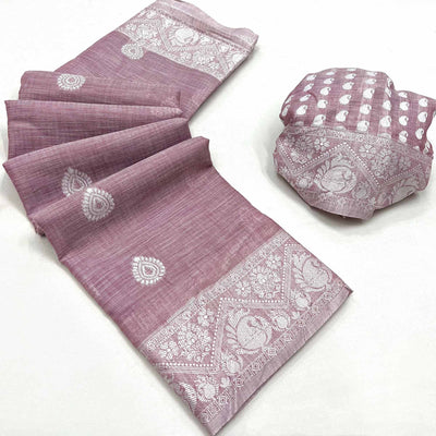 Mauve Woven Linen Saree