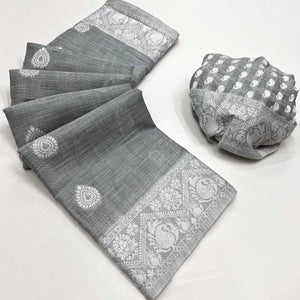 Grey Woven Linen Saree