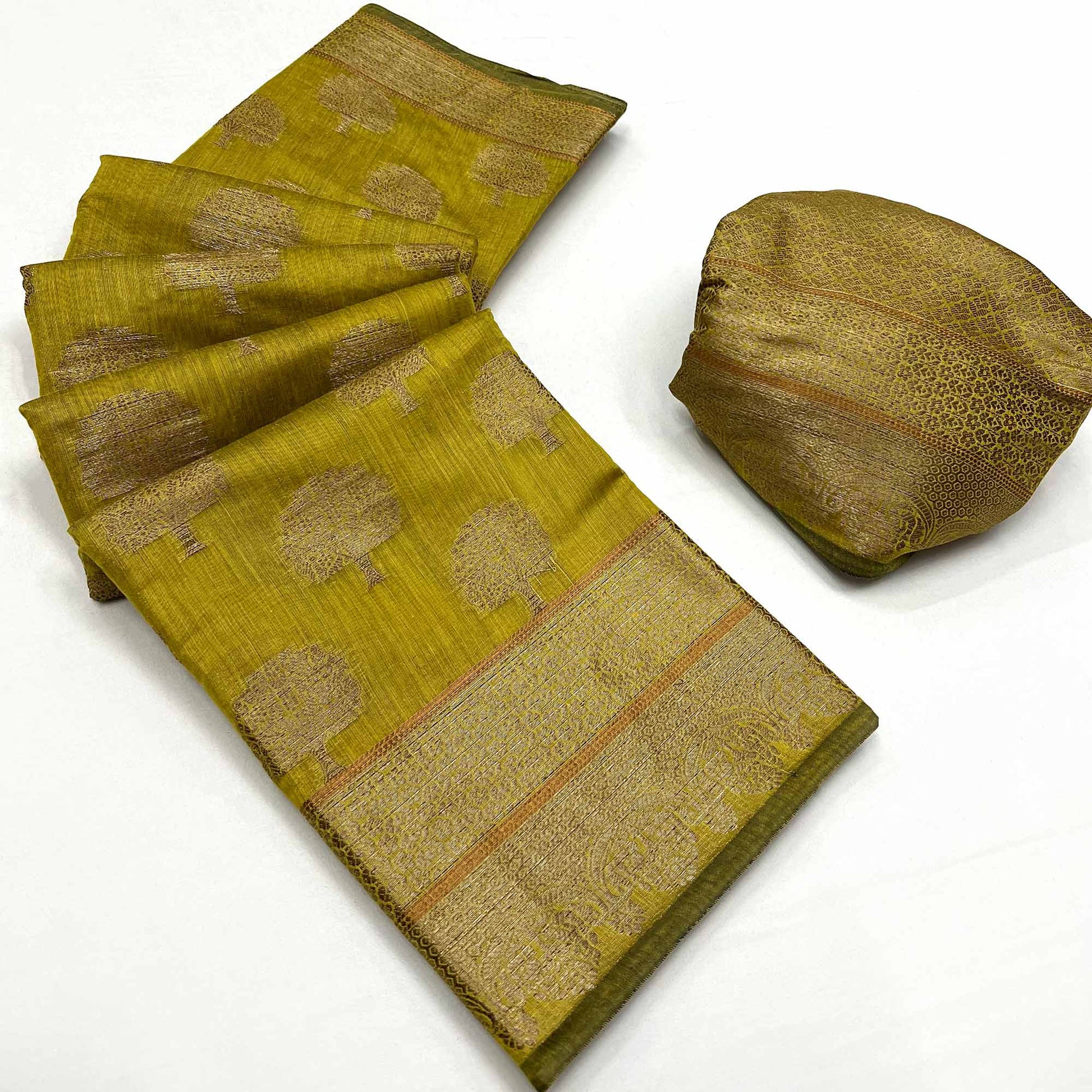 green-floral-woven-pure-cotton-saree