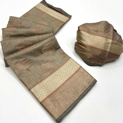 Brown Floral Woven Pure Cotton Saree
